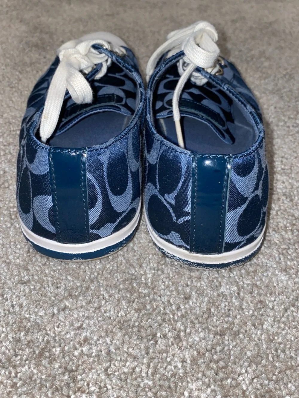 Coach Navy Signature Canvas Low-Top Sneakers with White Trim